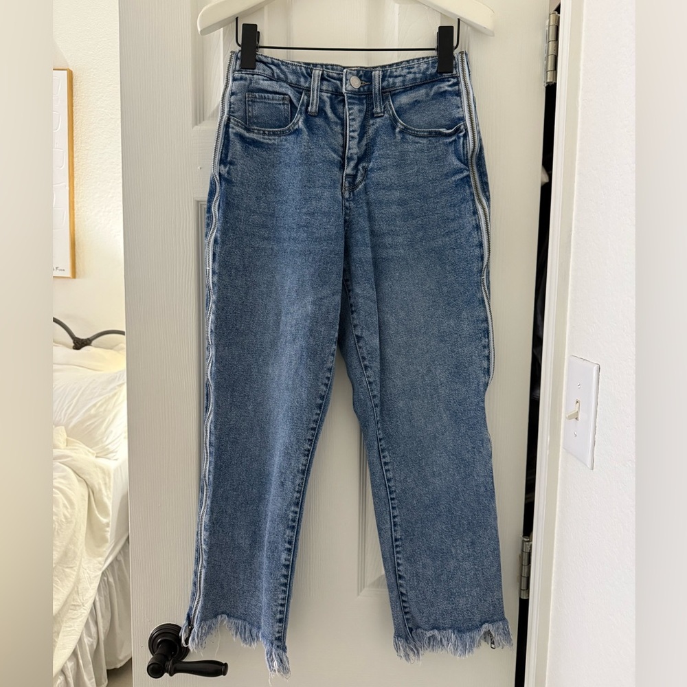 Classic Blue Denim Jeans with Side Zipper